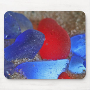 Seltenes Rot und Kobalt-Blau Seaglass Mousepad