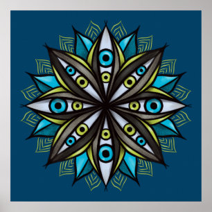 Seltsame Augen mit doppelter IrisBlume Mandala Poster