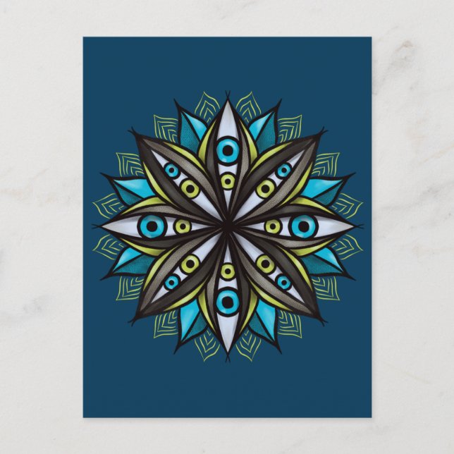 Seltsame Augen mit doppelter IrisBlume Mandala Postkarte (Vorderseite)