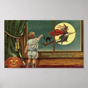Seltsame Blicke werden zu Halloween, Kind, Katze, Poster