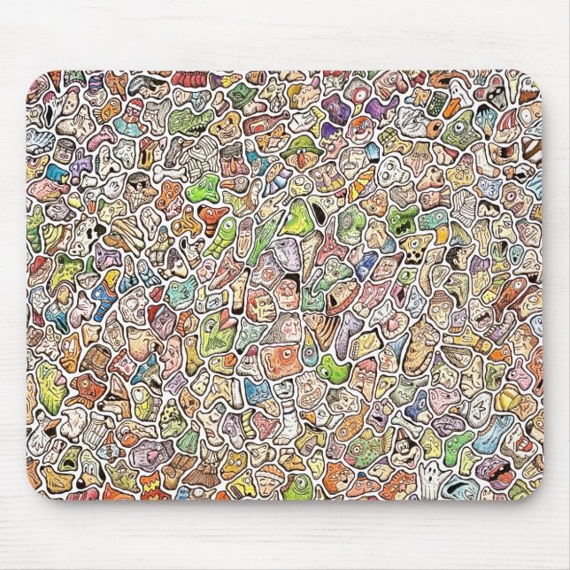 Seltsame Cartoon-Gesichter Farbzeichnung Computer Mousepad (Vorne)