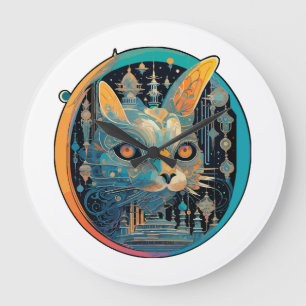 Seltsame Cat Stage an Ihren Scheinwerfern Große Wanduhr