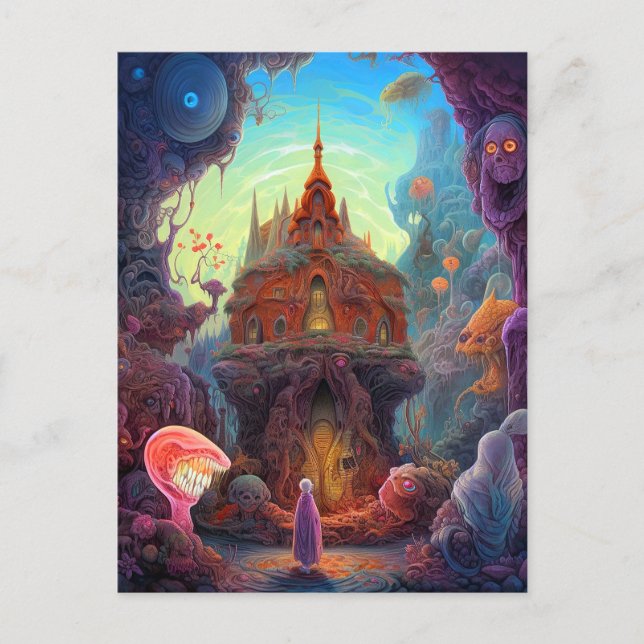 Seltsame Creepy House Surreal Art Postkarte (Vorderseite)