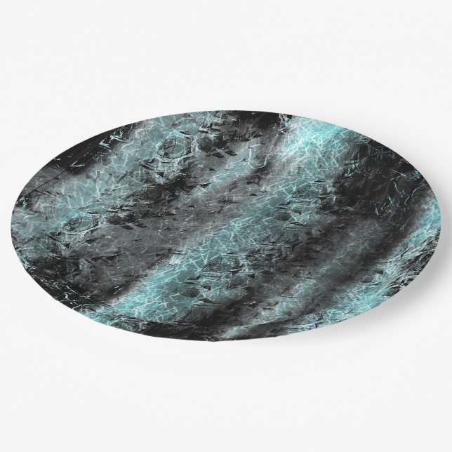 Seltsame faserige Textur in Blau und Schwarz Pappteller (Schrägansicht)