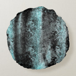 Seltsame faserige Textur in Blau und Schwarz Rundes Kissen