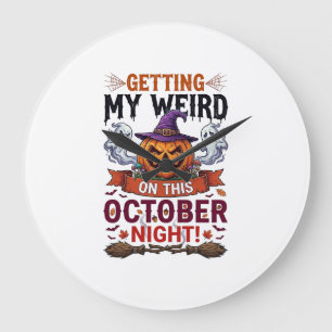 Seltsame Halloween-Kürbis-Geister-Hexenhut_1 Große Wanduhr