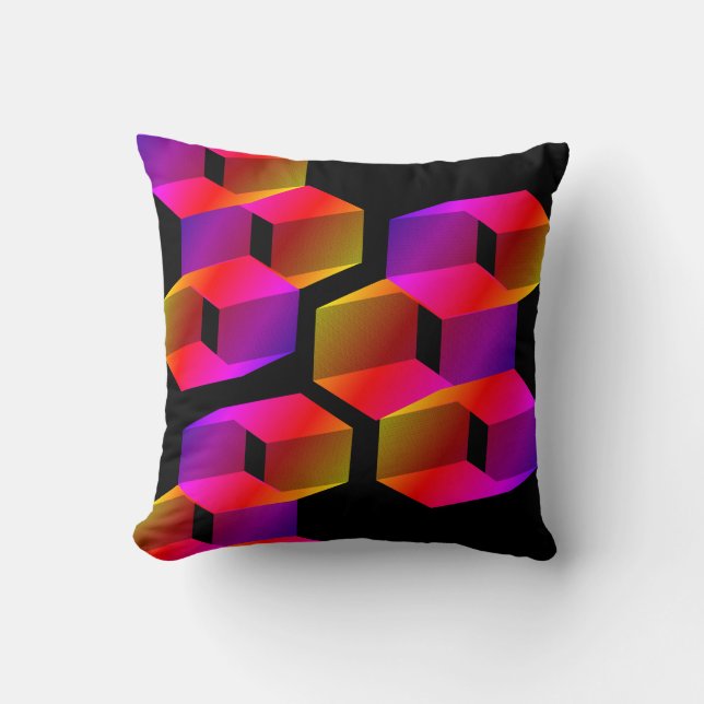 Seltsame Hexagons mit schwarzem Hintergrund Kissen (Vorderseite)
