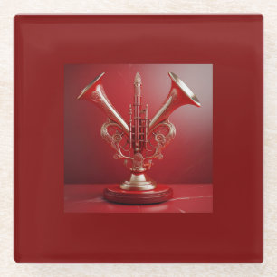 Seltsame Horn Instrument-Ruhigstellung auf dem Soc Glasuntersetzer