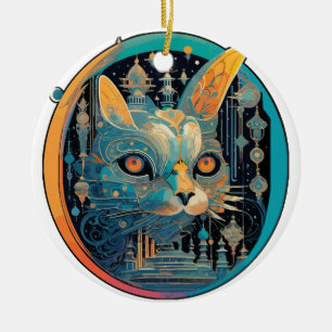Seltsame Katze starrt auf Ihre Scheinwerfer Keramik Ornament