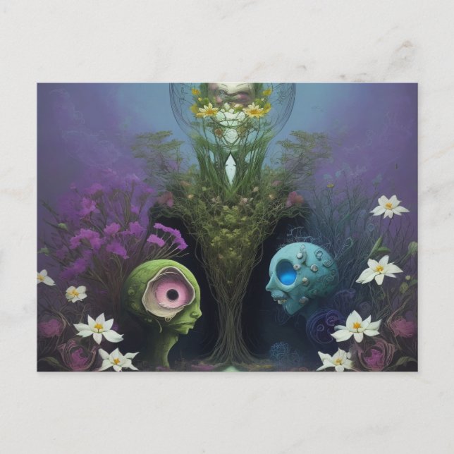 Seltsame Kreaturen am surrealen Fantasy-Fluss Postkarte (Vorderseite)