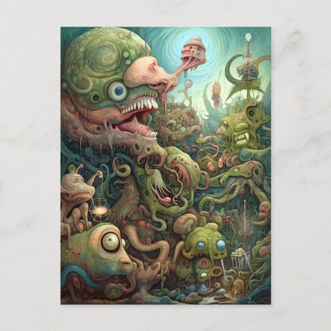 Seltsame Monster Kreaturen surreale Kunst Postkarte (Vorderseite)
