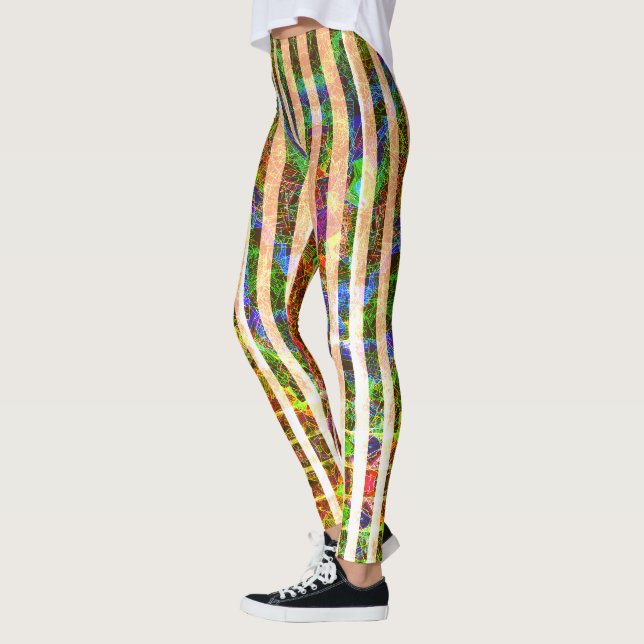 Seltsame orangefarbene Streifen, bunte, gekratzte  Leggings (Links)