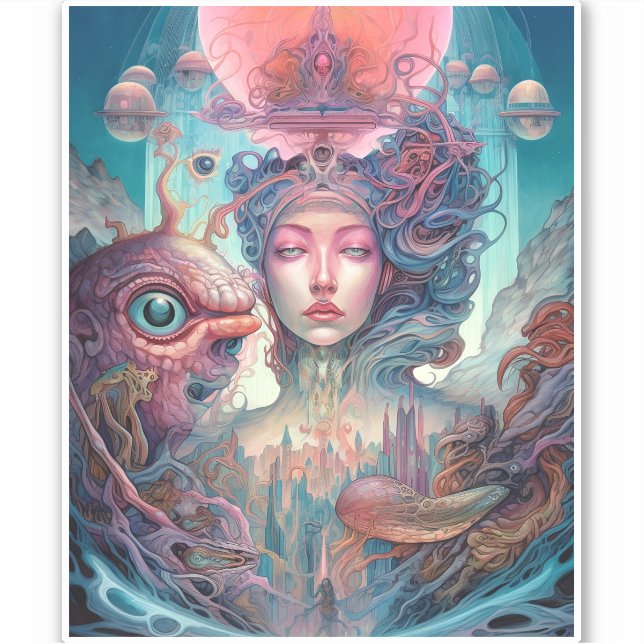 Seltsame Surreal Alien Woman Art Aufkleber (Vorderseite)