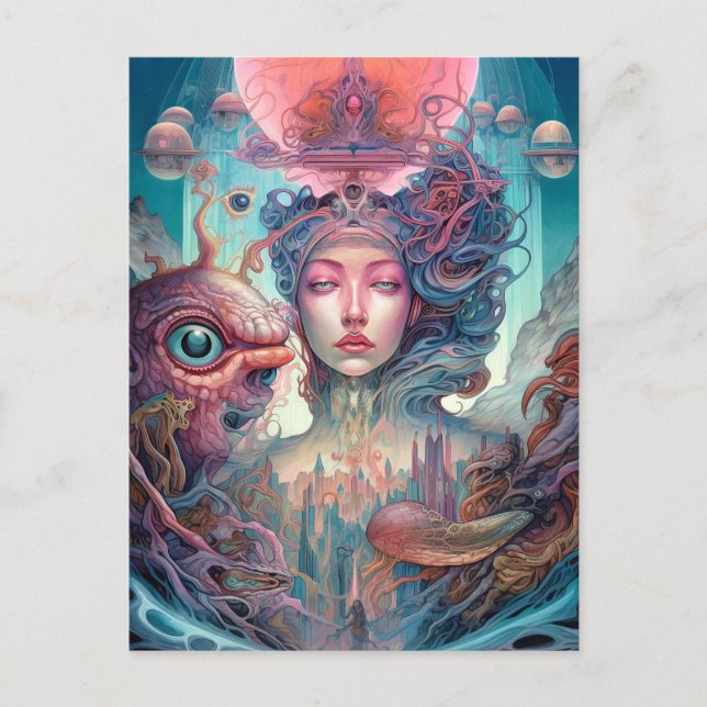 Seltsame Surreal Alien Woman Art Postkarte (Vorderseite)