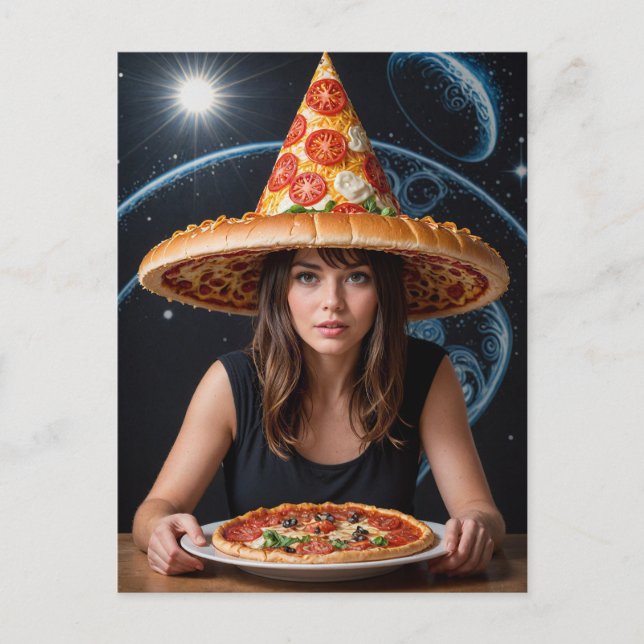 Seltsame Surreal-Frau mit Pizzahut Postkarte (Vorderseite)