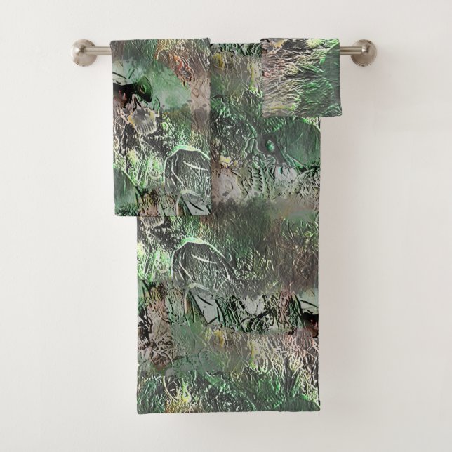 Seltsame Textur in grau mit abstraktem Schädel Badhandtuch Set (Insitu)