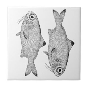 Seltsame Vintage-Fischzeichnung Fliese
