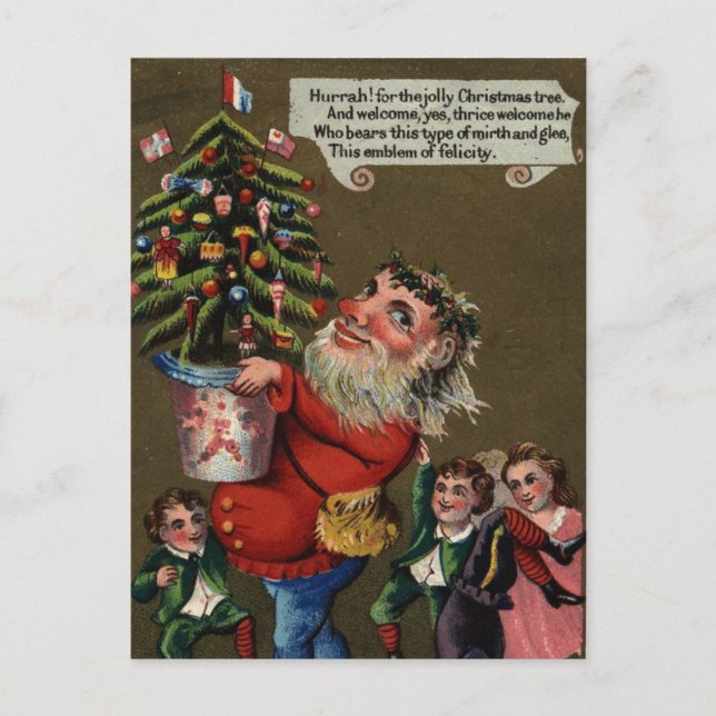 Seltsame Vintage Weihnachtszeit mit Weihnachtsbaum Feiertagspostkarte (Vorderseite)