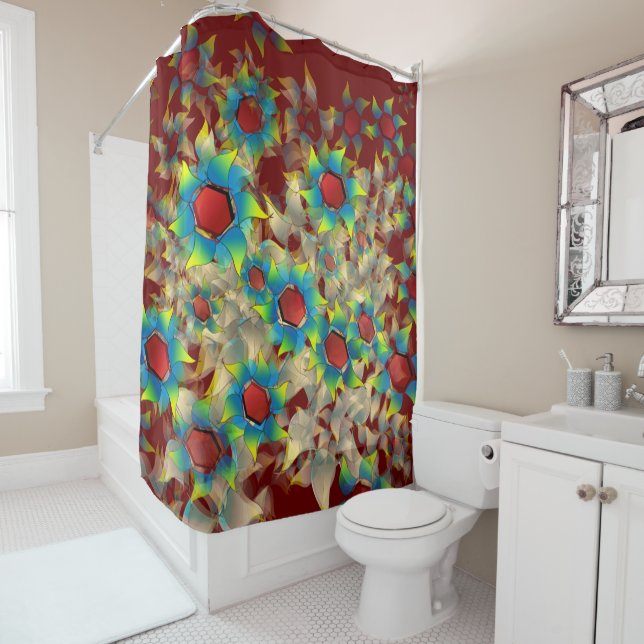 Seltsame virtuelle Blume, bläuliche Blütenblätter  Duschvorhang (Beispiel)