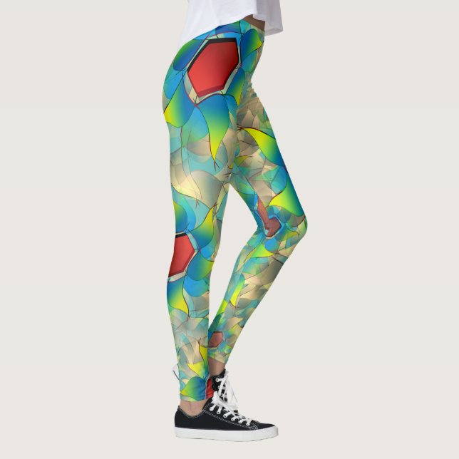 Seltsame virtuelle Blume, gelbe blaue Blätter auf  Leggings (Rechts)