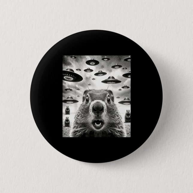 Seltsame Waldmurmeltiere Selfie mit Alien Ufo Lust Button (Vorderseite)