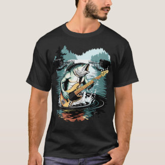 Seltsamer Bassfisch spielt Bassgitarre Lustiger ve T-Shirt