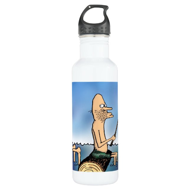 Seltsamer Tag Fischen Cartoon Edelstahlflasche (Vorderseite)