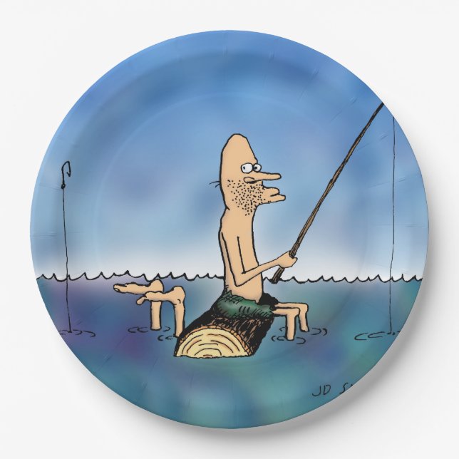 Seltsamer Tag Fischen Cartoon Pappteller (Vorderseite)