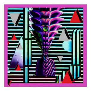 Seltsamer Tiki-Gott auf der Memphis-Designparty Poster
