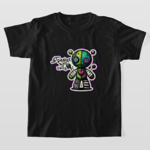 Seltsamer und ungewöhnlicher lila grüner Herz Vood T-Shirt