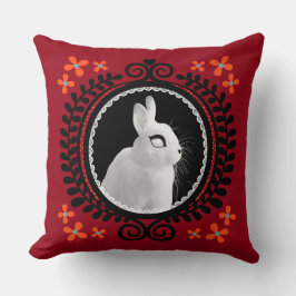Seltsamer Weißer Hase: Rot, Schwarz, Türkis und Or Kissen