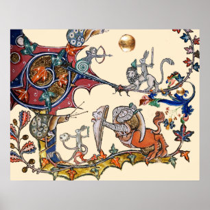 SELTSAMES MITTELALTERLICHES BESTIARIUM KRIEG Schne Poster