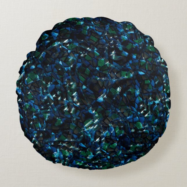 Seltsames Mosaik über dunklem Hintergrund und hell Rundes Kissen (Vorderseite)
