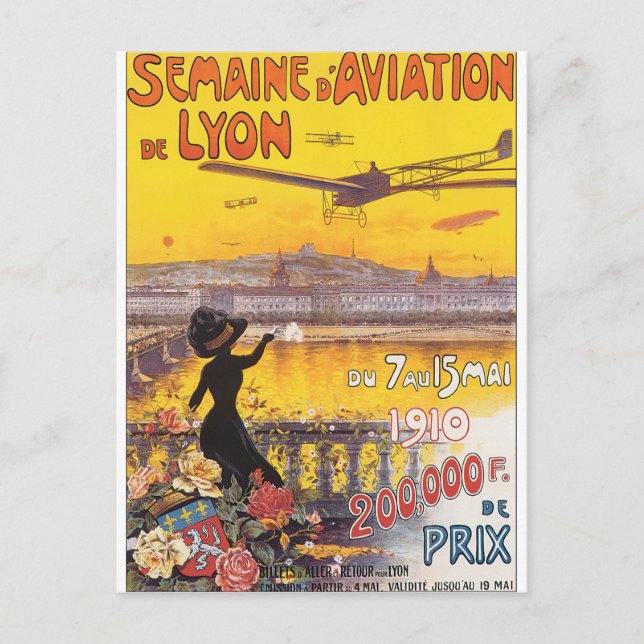 Semaine d'Aviation de Lyon Vintage Reiseplakat Postkarte (Vorderseite)