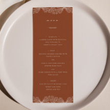 Semi Floral Burnt Orange Wedding Dinner Menü
