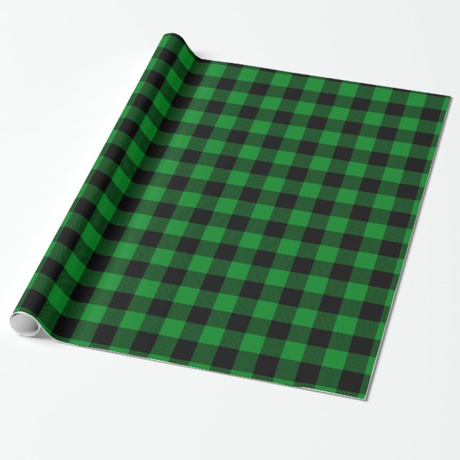 Semi Gloss Black und Green Buffalo Kariert Geschenkpapier (Ungerollt)