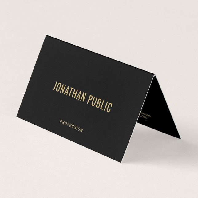 Semi-Gloss Paper Elegant Black And Gold Folded Visitenkarten (Vorderseite)
