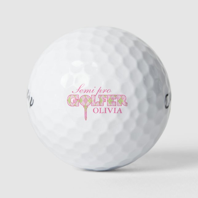 Semi pro golfer rosa karierte personalisierte Golf Golfball (Vorderseite)