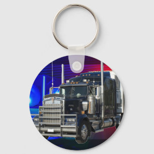 SEMI TRACTOR TRAILER MIT POLIZEILICHTEN HINTERGRUN SCHLÜSSELANHÄNGER