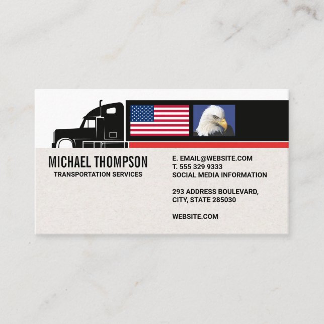Semi Truck | Amerikanische Flagge | Adler Visitenkarte (Vorderseite)