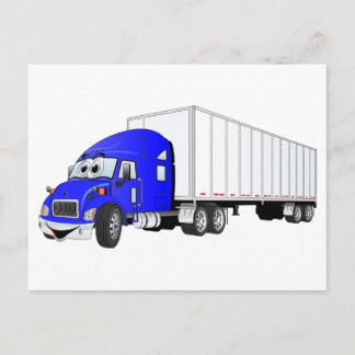 Semi Truck Blue White Trailer Cartoon Postkarte