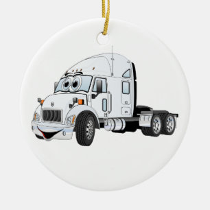 Semi Truck Cab White Keramik Ornament