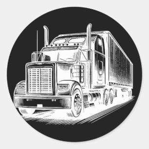 Semi Truck Diesel LKW Art Tinte zeichnend Runder Aufkleber