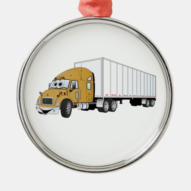 Semi Truck Gold White Trailer Cartoon Ornament Aus Metall (Vorne)