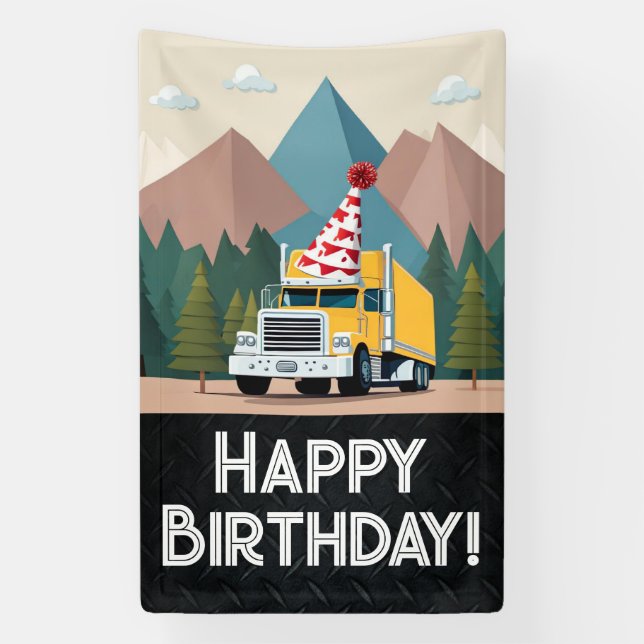 Semi Truck Happy Birthday Party Cooler Verkehr Banner (Vertikal)