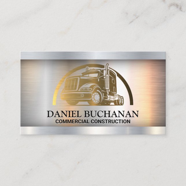 Semi Truck Logo | Gold Metallic Business Card Visitenkarte (Vorderseite)