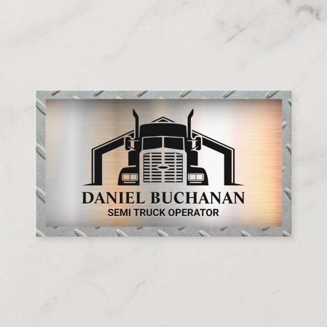 Semi Truck Logo | Hintergrund aus Metall Visitenkarte (Vorderseite)