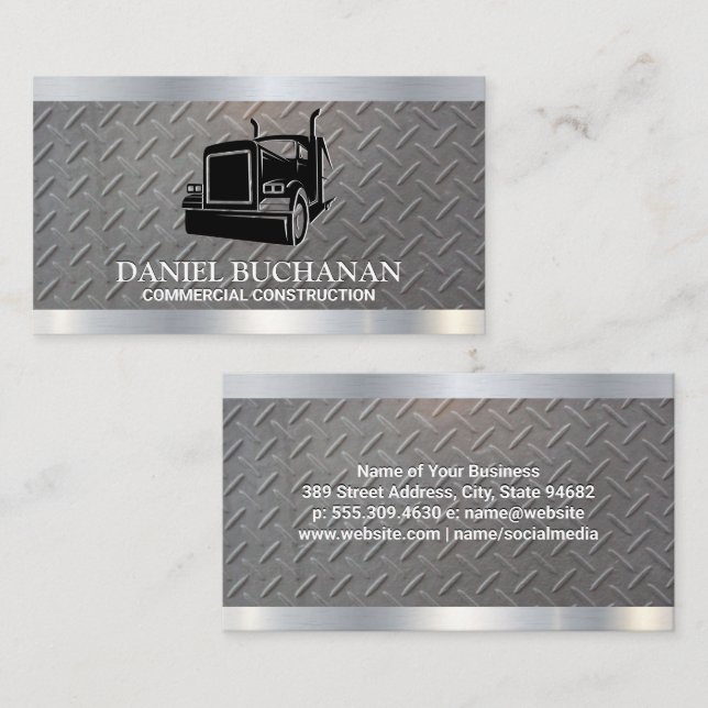 Semi Truck Logo | Metallic Steel Visitenkarte (Vorne/Hinten)