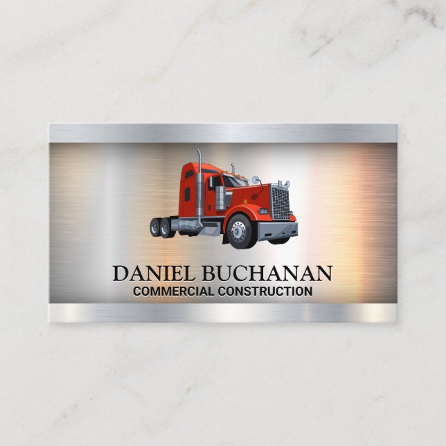 Semi Truck Logo | Metallischer Hintergrund Visitenkarte (Vorderseite)