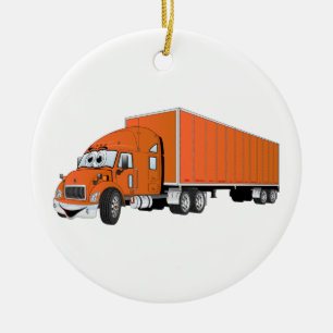 Semi Truck Orange Trailer Cartoon Keramikornament